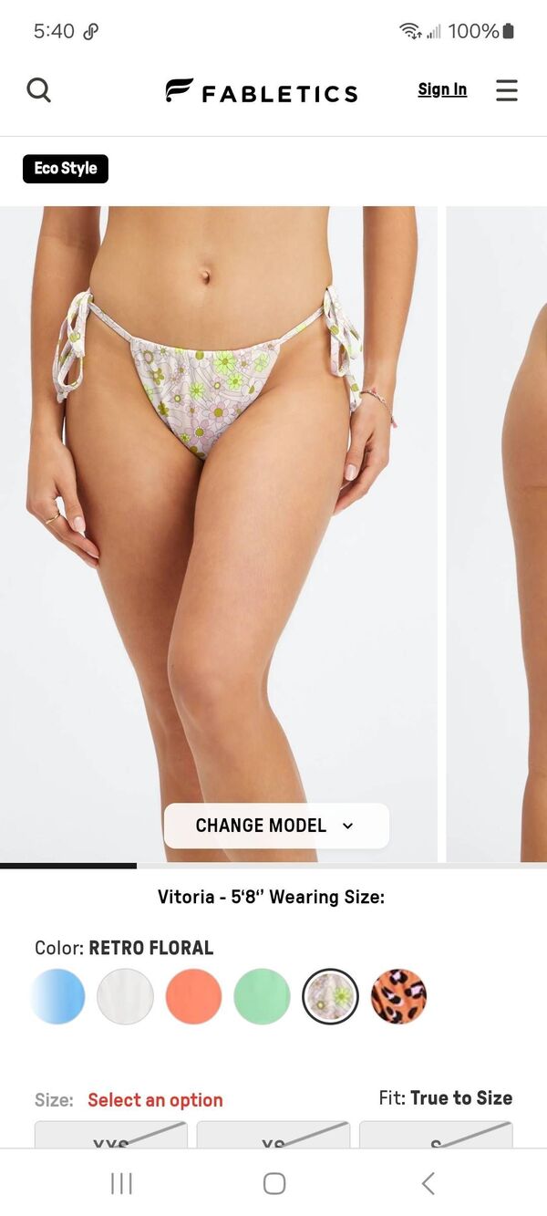 New Medium Fabletics High Cut String Retro Floral Bikini Bathing Suit Bottoms